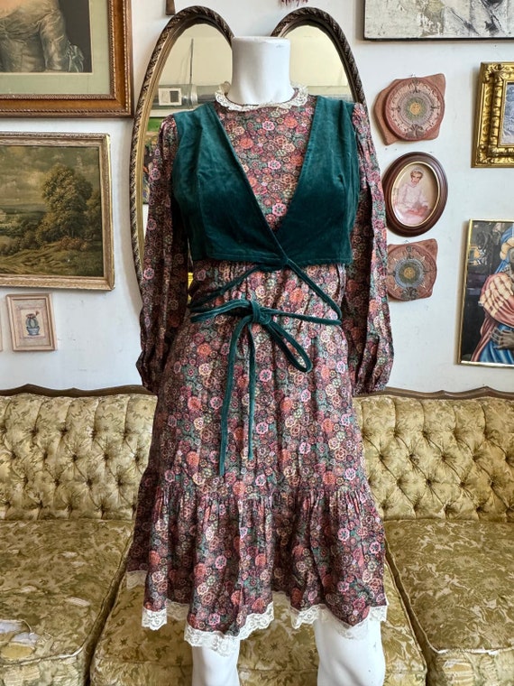 70s Peggy Barker Mini Prairie Dress Size Small