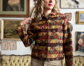 90s Vintage Bright Multi Color Geometric Jacket Ladies Size Small