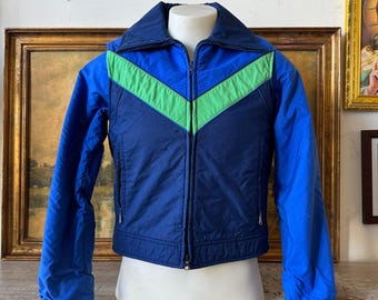 Vintage 70s Blue Chevron Jacket Size Small