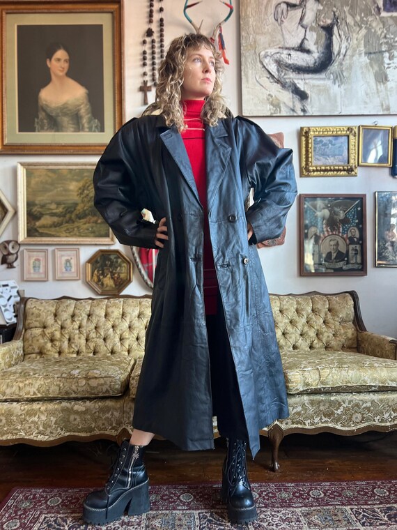 80s Vintage Maxi Length Duster Trenchcoat 2XL XXL Plus Size Black Leather Jacket Etsy Canada
