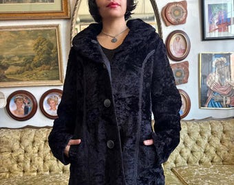 Vintage Faux Fur Black Reversible Jacket Ladies Size Large