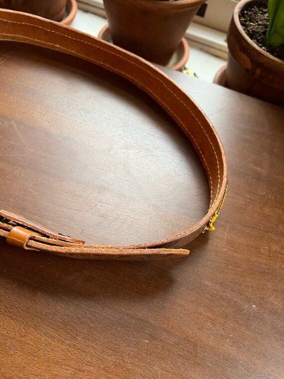 Vintage Handmade Genuine Leather Beaded Belt Size… - image 4