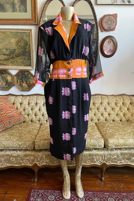 Handmade Vintage Floral Button Up Dress Size Medi… - image 1