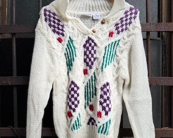80s Vintage Cable Knit Graphic Sweater Size M