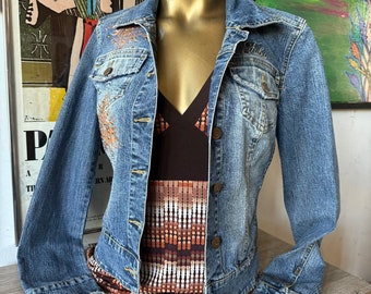 Y2k Vintage FUBU Rhinestone Graphic Denim Jacket Ladies Size Small
