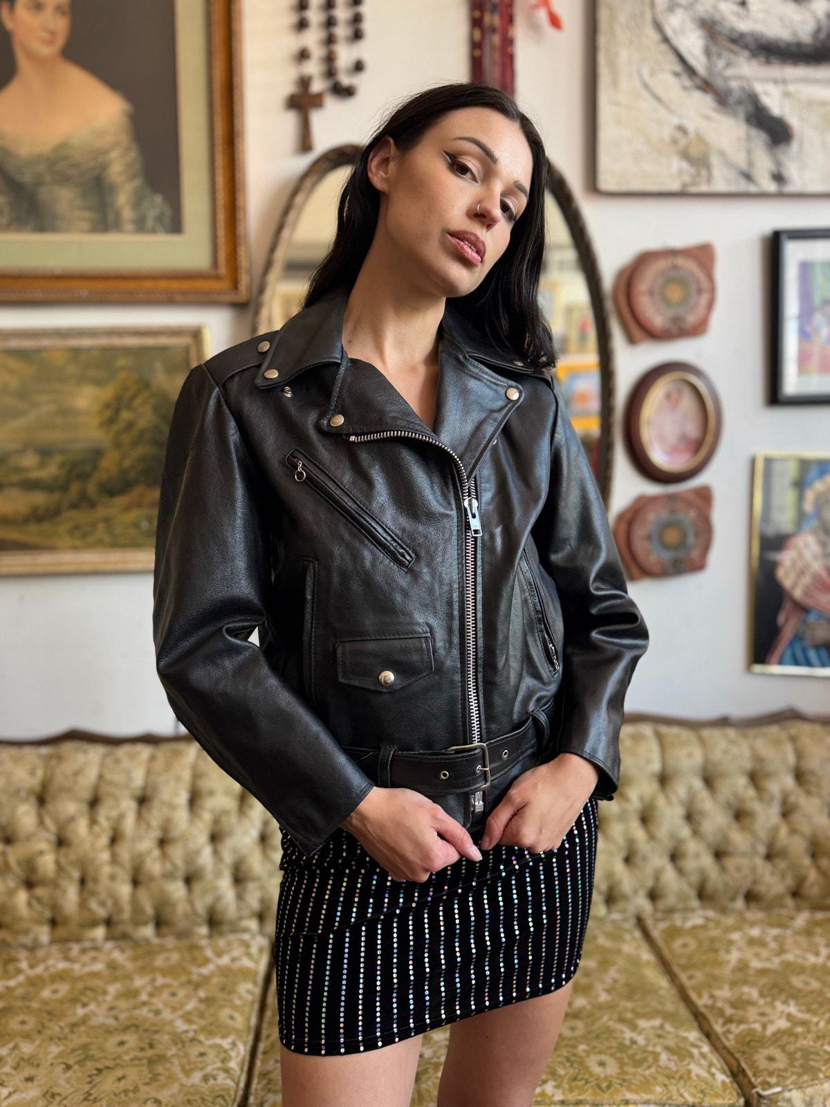 80s Black Leather Motorcycle Jacket by Gino Leathers Ladies Small