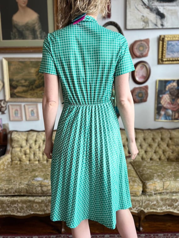 70s Vintage Green Secretary Grid Print Dress with… - image 4