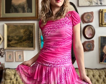 2000s Pink Bubble Gum Leopard Dress Sz. S/M