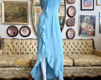 Ralph Lauren Aqua Silk Strapless Ruffle Maxi Dress Size M/6