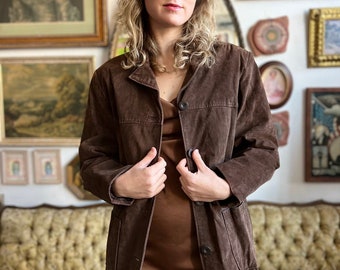 Vintage Leather Brown Suede Button-Up Jacket Sz. Medium by Basic Edition