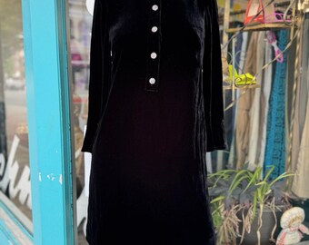 Designer Goth Black Kate Spade Jewel-Button Velvet Shirtdress Size 00/XS