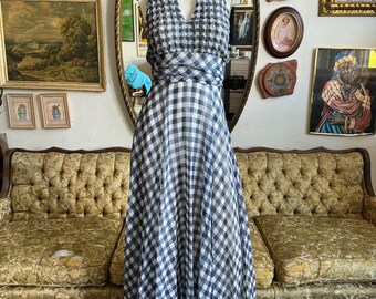 70s Vintage Gingham Halter Maxi Dress Size XS