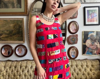 90s Nativewear Designs Multicolor Patchwork Rayon Dress Medium