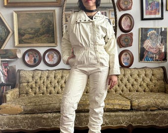 Vintage 80s Marco Morani White Genuine Leather Jumpsuit Size S