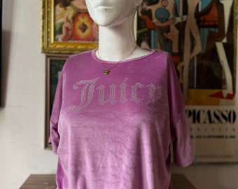 Y2K Juicy Couture Velour Purple Short Sleeve Sequin Top Size XL