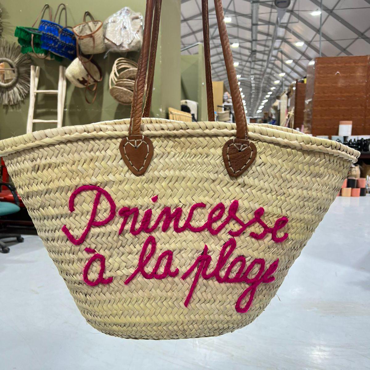 Sac fourre-tout marocain en paille avec broderie « Princesse à la