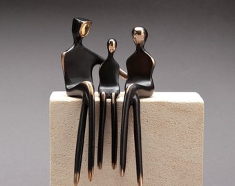 Bronze Family Portrait of Three | Bronze Figurines | Anniversary Gift | Elegant Contemporary Sculpture | Gifts for Her | Mid-Century Modern