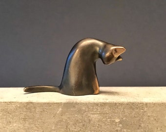 Grooming Cat | Smooth Finish Solid Bronze Cat | Netsuke Style | Adorable Miniature Keepsake | Ideal Pet Loss Gift | Can be Engraved