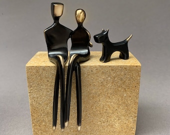 Caress |  Elegant Bronze Sculpture of a Loving Couple with Dog  Perfect Anniversary Gift for Your Partner