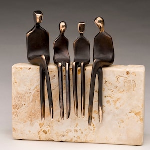 Family of Four>> bronze sculpture, family portrait, of husband, wife, son, and daughter.  Interchangeable!   By Yenny Cocq