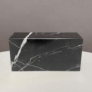 Nero Marquina black marble base  3&quot;x6&quot;x2&quot;. Elegant pedestal, honed and polished on 4 sides. Stone display raiser for optical store display