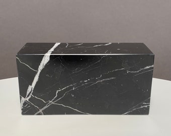 Nero Marquina black marble base  3"x6"x2". Elegant pedestal, honed and polished on 4 sides. Stone display raiser for optical store display