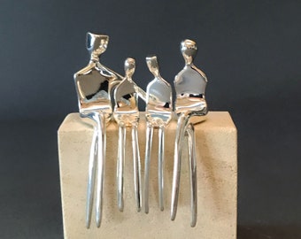 Silver Family of Four | Attractive Family Portrait | Silver Plated Figurines | Silver Anniversary | 25th Anniversary Gift