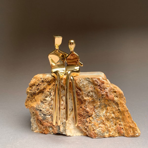 Golden Anniversary gift, 50 years of marriage, 5O years wedding anniversary. Unique stone and gold sculpture. Anniversary gift for parents.