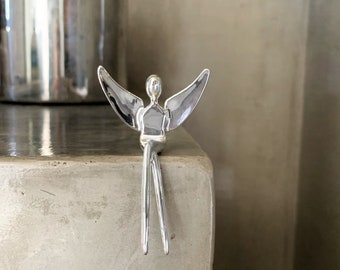 3” small sterling silver angel, sitting angel figurine perched on stone base. A heartfelt  keepsake for angel lovers and collectors.