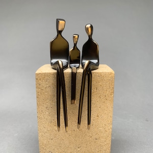 Our Little Family of Three | Minimalist  Modern Sculpture Family Portrait in Bronze. Choose your child in the middle | Gifts for Her