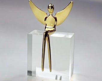 ブロンズ製天使像｜金/銀メッキ、アクリル台座、追悼ギフト