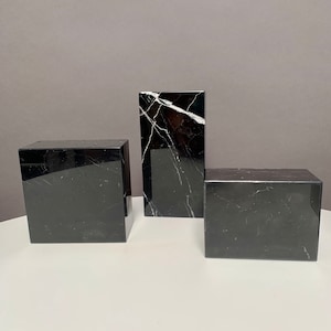 Nero Marquina black marble base 4&quot;x4&quot;x2&quot;. Elegant pedestal, honed and polished on 4 sides. Stone display raiser for optical store display