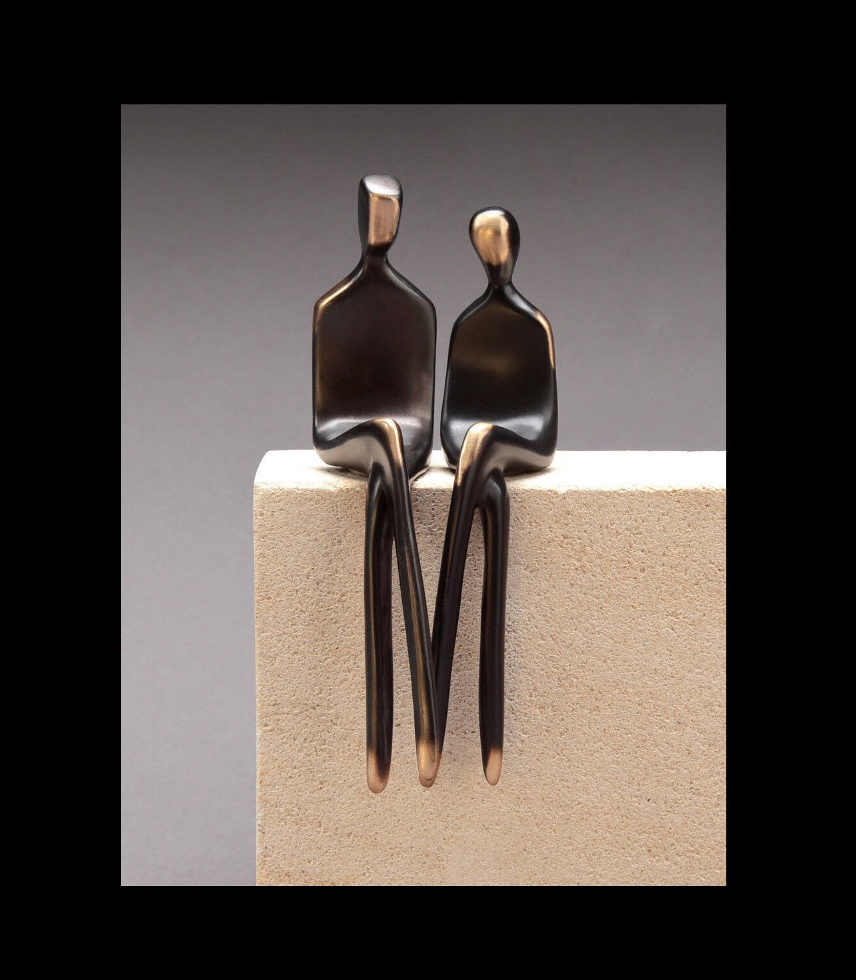 Hand-Finished Seated Bronze Lovers Sculpture