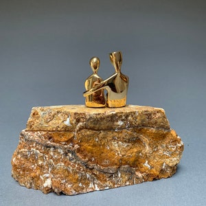 Golden Anniversary gift, 50 years of marriage, 5O years wedding anniversary. Unique stone and gold sculpture. Anniversary gift for parents. image 3