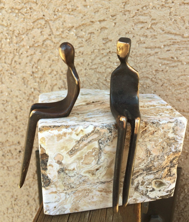 Soulmates Small Finely Crafted Bronze Sculpture Special Anniversary Present Whimsical Figures image 7