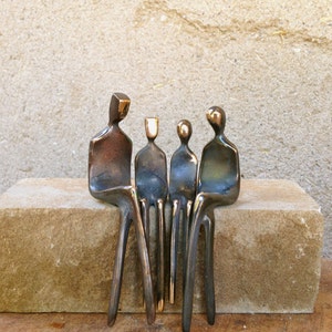 Family of Four | Cast Bronze Sculpture Family Portrait | Gifts for Her | Loving Figurines | Handmade | 8th anniversary gift | Made in USA
