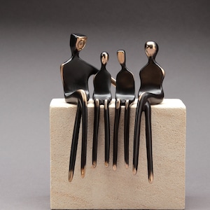 Bronze Family of Four | Bronze Sculpture | Metal Family Portrait | 8th Anniversary Gift | Elegant Contemporary decor, Mid-Century Modern art