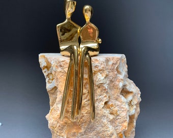 Golden Anniversary gift, 50 years of marriage, 5O years wedding anniversary. Unique stone and gold sculpture. Anniversary gift for parents.