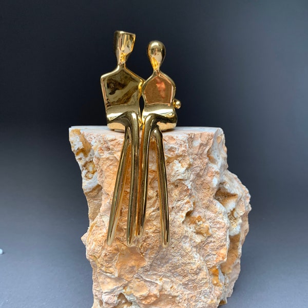 Golden Anniversary gift, 50 years of marriage, 5O years wedding anniversary. Unique stone and gold sculpture. Anniversary gift for parents.