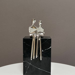 Silver Caress | Silver-Plated Sculpture of a Loving Couple | Silver Anniversary Present | | By Yenny Cocq