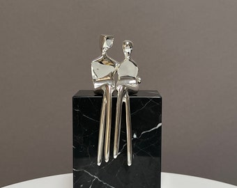 Silver Caress | Silver-Plated Sculpture of a Loving Couple | Silver Anniversary Present | | By Yenny Cocq