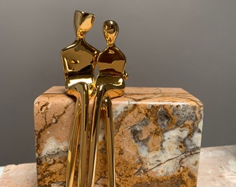 Golden Anniversary gift, 50 years of marriage, 5O years wedding anniversary. Unique stone and gold sculpture. Anniversary gift for parents.
