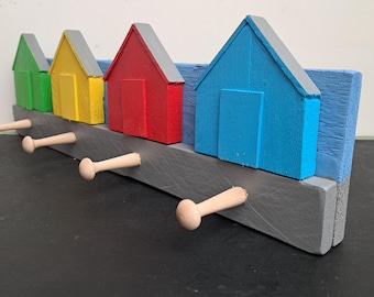 Rustic Beach Hut Coat Pegs | Handmade Pallet Wood Towel Rack | Coastal Wall Art | Seaside Home Decor