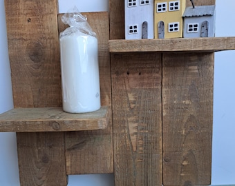Rustic Wall Display Shelf – Handmade 4 Panel Reclaimed Wood Storage, Country Farmhouse Wall Decor