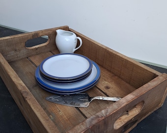 Rustic Wooden Breakfast Tray – Handmade from Reclaimed Pallet Wood – Country Farmhouse Kitchen Decor – Serving Tray with Handles