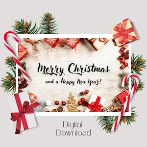 Merry Christmas and a Happy New Year Card - Digital Download - Beautiful Printable Card with Ornaments for Christmas Greetings - No Cutting