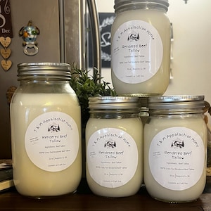 Grass Fed Beef Tallow: Rendered Suet in Glass Jar