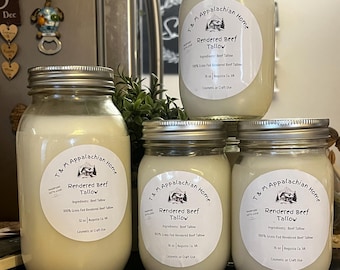 Grass Fed Beef Tallow: Rendered Suet in Glass Jar