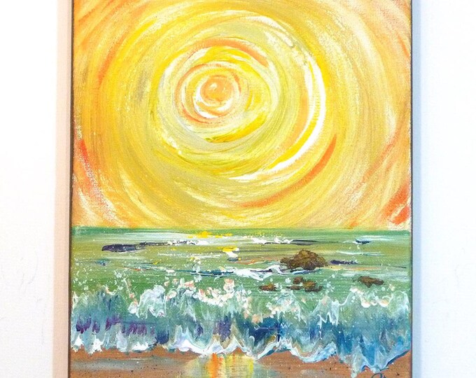 Abstract Modern Art Ocean Sunset Small Colorful Original Etsy
