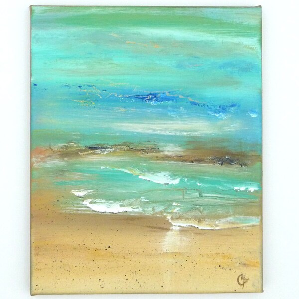 Beach painting, Impressionist beach painting, small 8x10 painting. Beach Impressions/16